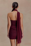 Mattea Diamante Mini Dress With Scarf Plum
