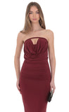 Draped Cutout Maxi Dress in Burgundy