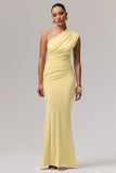 Mardi Lemon Asymmetric Maxi Dress With Ruching