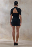 Perdi Black Bodycon Mini Dress With Twisted Cape