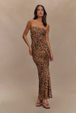 Breanna Strapless Chiffon Maxi Dress Leopard Print