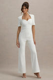 Simone White Sweetheart Short Sleeve Wide Leg Jumpsuit