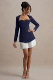 Lysette Navy Sweetheart Long Sleeve Stretch Mini Dress