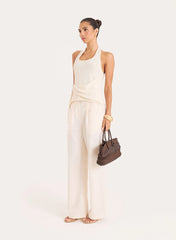 Cream Boucle Knit Draped Waist Sleeveless Top