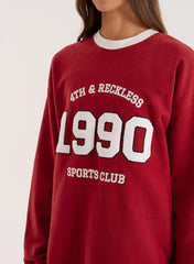 Red Contrast Trim Slogan Classic Longline Sweatshirt