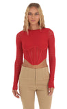 Long Sleeve Corset Top in Red