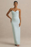 Fierce Light Blue Asymmetric Ruched Maxi Dress