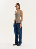 Check Print Button Front Corset
