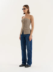 Check Print Button Front Corset