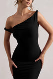 Lita Black Twisted Asymmetric Maxi Dress