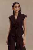 Charley Structured Tie Denim Top Chocolate