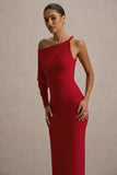 Floria Red Draped One Sleeve Maxi Dress