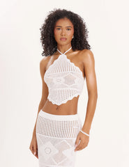 Cream Crochet Halterneck Top