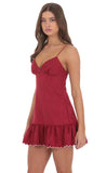 Jacquard Scallop Ruffle Dress in Red