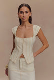 Loretta Cap Sleeve Denim Top Ecru