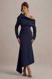 Lou Navy One Shoulder Asymmetric Maxi Dress