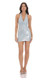 Sequin Twist V Neck Bodycon Dress in Sky Blue