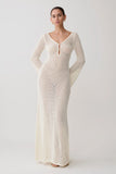 Kayleigh Crochet Fishtail Flare Sleeve Maxi Dress White