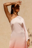 Jayla Red Ombre Satin Asymmetric Maxi Dress With Long Sleeve