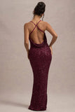Cosmic Berry Sequin Square Neck Strappy Maxi Dress
