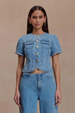 Marge Fitted Denim Short Sleeve Top Classic Blue