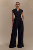 Raya Mid Rise Wide Leg Linen Pant Black