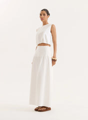 White Cotton Bubble Hem Top