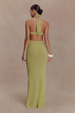 Theresea Halter Knit Maxi Dress Light Olive