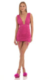 Drawstring V Plunge Dress in Hot Pink