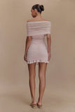 Caspian Slinky And Mesh Off Shoulder Mini Dress Pale Pink