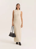 Beige High Neck Knitted Sleeveless Dress
