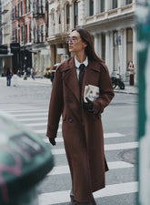 Brown Faux Suede Belted Longline Trench Coat