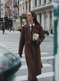 Brown Faux Suede Belted Longline Trench Coat