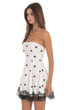 Polka Dot Mini Dress with Lace Trim Hem