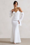 Rhiannon Cream Draped Flared Sleeve Fishtail Maxi Dress
