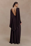 Emory Jersey Cape Maxi Dress Chocolate