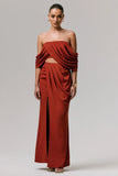 Talika Terracotta Bardot Crop Top With Draped Sleeves