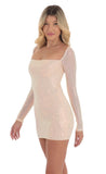 Sequin Long Sleeve Dress in Cream
