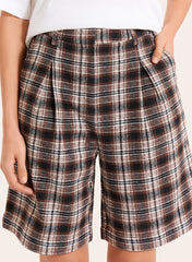 Brown Check Tailored Longline Bermuda Shorts