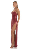 Sequin Cowl Neck Maxi Dress in Red