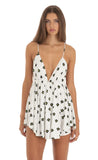 Floral Flare Pleated Romper in White