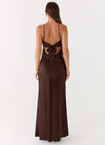 Flora Satin Maxi Dress Chocolate