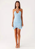 Spears Halter Mesh Mini Dress Blue