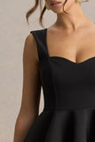 Malia Black Sweetheart Neck Skater Mini Dress