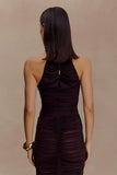 Matilda Ruched Mesh Bodysuit Chocolate