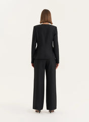 Black Tailored Gold Button Front Split Blazer