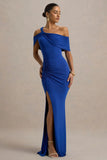 Nala Blue Asymmetric Maxi Dress With Split