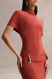 Arlena Rust High Neck Wrapped Maxi Dress