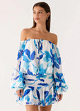 Eira Balloon Sleeve Mini Dress Cerulean Bloom