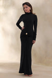 Ambrette Black High Neck Maxi Dress With Gathered Detailing